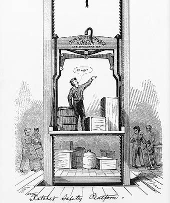 Ascensor montacargas, de Waterman, en 1851.